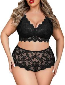 lot 8210 image: Avidlove Plus Size Lingerie Set for Women Sexy Lace Halter Bralette High Waist Panty Set A-black