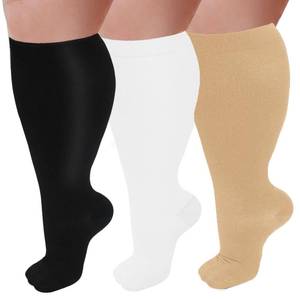 lot 8225 image: GET-FA 3 Pairs Plus Size Compression Socks for Women and Men Wide Calf 15-20mmhg Extra Large Knee High Support for Circulation