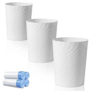 lot 9623 image: UUJOLY Bathroom Small Trash Can with Trash Bag Plastic Garbage Can Round Waste Basket for Bathrooms, Laundry Room, Kitchens, Offices, Kids Rooms, Dorms, 1.8 Gallons, 3 Pack (White)