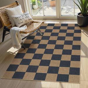 lot 9629 image: Lahome Checkered Easy Jute Indoor Outdoor Carpet, 3x5 Washable Rugs for Entryway Living Room Farmhouse Area Rug, Non Slip Blue Checkerboard Indoor Door Mat for Entry Patio Deck