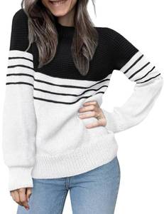 lot 10325 image: CiCiBird Women��s Fall 2025 Color Block Sweater Striped Long Sleeve Knit Pullover Tops Loose Fashion Sweaters Black White XL