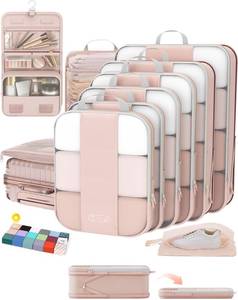lot 10330 image: 10 Set Compression Packing Cubes for Travel Gifts Women Mom,OlarHike Luggage Clothes Organizer for Travelers,AirplaneCruiseCarTrain Travel Essentials,Compressible Expandable Saver Space Bags(Beige)