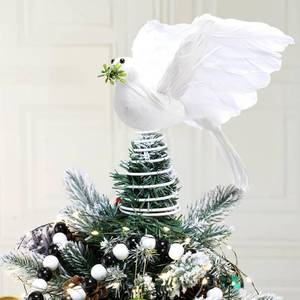 lot 10336 image: Retisee 9 Inch Dove Olive Christmas Tree Topper White Bird Christmas Tree Decoration Peaceful Flying Dove Ornaments Artificial Feather Flocked for Hanging Wedding Party Decor
