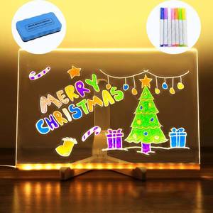 lot 10343 image: Acrylic Led Dry Erase Board - Creative Rewritable Message Board - Led Color Note Board - Light up Led Acrylic Message Board as a Glow Memo Board Note with 7 Pen - Free Eraser Easy to Clean(11.87.9in)