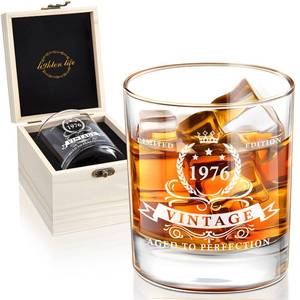 lot 10356 image: LIGHTEN LIFE 50th Birthday Gifts for Men 12 OZ,1976 Whiskey Glass in Valued Wooden Box,50th Birthday Bourbon Glass for 50 Years Old Dad,Husband,Friend,Bday Gift Ideas