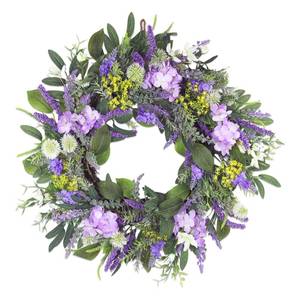 lot 13884 image: 21 Inch Spring Wreath for Front Door,Artificial Summer Wreath with Lavender Hydrangeas and Greenery Leaves,Purple Flower for Home Wall Window Farmhouse Party Holiday Decor