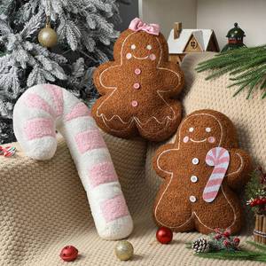 lot 13886 image: Oudain 3 Pcs Pink Christmas Gingerbread Pillows Pink Candy Cane House Man Throw Pillows Stuffed Gingerbread Shaped Pillow for Xmas Sofa Couch Cushion Bed Home Winter Party Decor