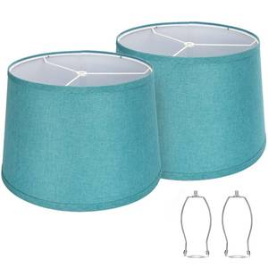 lot 13893 image: Lampshades Set of 2, Blue Lamp shades for Table Lamps, Floor Lamps, 11.6 Top x 12.6 Bottom x 9.8 High, Fabric Drum Lampshade(Spider Fitter), Modern Lamp shades Replacement, Assembly Required