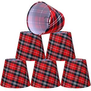 lot 13894 image: Baquler 6 Pcs Christmas Lamp Shades Set 5.91W x 5.12H Hardback Chandelier Shade Red Plaid Little Droplight Shades Wall Lamp Chandelier Lamp Shade Gift Holiday Decor Supply