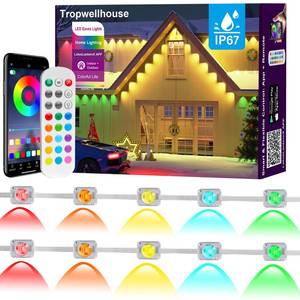 lot 13895 image: Tropwellhouse Permanent Outdoor Lights for House, 100ft RGB Smart LED Eave Lights with APP & Remote Control, IP67 Waterproof for Outdoor Decorations Including Halloween, Christmas, and Daily Lighting