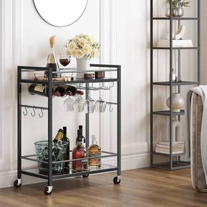 lot 13909 image: TUTOTAK Bar Cart, Serving Cart - for Home, Microwave Cart, Drink Cart, Mobile Kitchen Shelf with Wine Rack and Glass Holder, Rolling Beverage Cart, Black BC01BK031