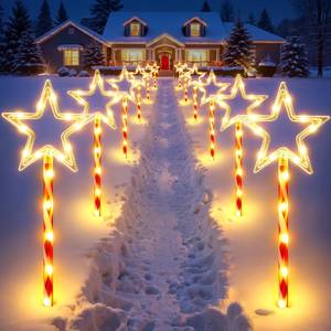 lot 13910 image: 12 Pack Christmas Decorations Outdoor, Twinkling Big Star Solar Christmas Lights with 180 Bright LED and 10 Lighting Modes, Warm White Waterproof Xmas Decor for Pathway Yard