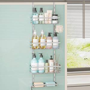 lot 13913 image: SWTYMIKI Over The Door Shower Caddy - 4 Tier Rustproof Hanging Shower Organizer with Adjustable Shelves, 40 Hooks & Soap Holder, Hanging Shower Rack Storage for Bathroom Accessories, Silver