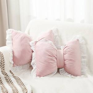 lot 13917 image: Yousoontic 2 Pcs Bow Pillows 15.7  12.6 in Coquette Throw Pillow Cute Bow Shaped Cushion Plush Lumbar Decorative for Girls Room Bed Sofa Couch Car(Velvet,Pink)