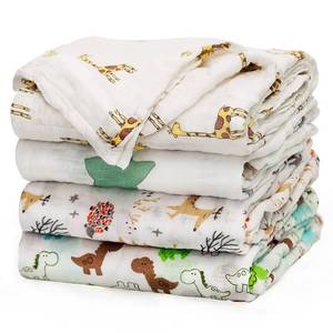 lot 13920 image: upsimples Baby Swaddle Blanket Unisex Swaddles Wrap Soft Silky Muslin Neutral Receiving Blankets for Boys and Girls, Large 47 x 47 inches, Set of 4 - FoxElephantGiraffeDinosaur