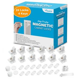 lot 13924 image: Vmaisi Adhesive Magnetic Locks for Cabinets & Drawers (24 Pack and 4 Keys  Cradle)
