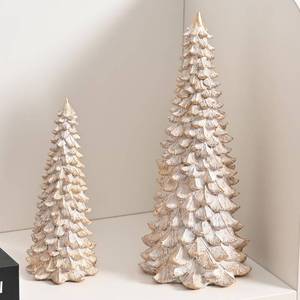 lot 13928 image: AOMOONOA Resin Christmas Tree Figurines, 2Pcs Distressed White with Gold Table top Christmas Trees, Small Christmas Tree Figurine Set, Decorative Xmas Trees for Rustic Christmas Decor