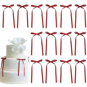 lot 14330 image: 30 Pack Burgundy Red Ribbon Bow Cake Toppers Birthday Decorations Coquette Bow Cupcake Toppers for Cake Dessert Wedding Bridal Balloon Wall Party Supplies