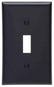 lot 14342 image: Leviton 1-Gang Toggle Device Switch Wallplate, Standard Size, Thermoplastic Nylon, Device Mount, 80701-E, Black