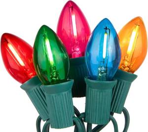 lot 14352 image: Oviejo Multicolor C7 Christmas Lights, 25Ft C7 LED Outdoor String Lights with 27 Clear Multicolor Bulbs, Hanging Halloween Decorative for Indoor Outdoor Holiday Party Backyard Garden, Green Wire