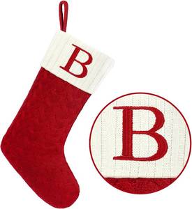 lot 14353 image: Christmas Stockings with Initials,20 Inches Large Knit Embroidered Letter Red White Christmas Stocking,Monogram Christmas Stocking for Famliy Holiday and Xmas Tree Fireplace (Letter B)