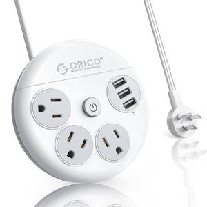 lot 14355 image: Flat Extension Cord 10 ft, ORICO Round Power Strip with 3 USB Ports and 3 Outlets, Long Extension Cord Flat Plug Outlet Extender, Cruise Power Strip Cruise Approved Travel Essential - White