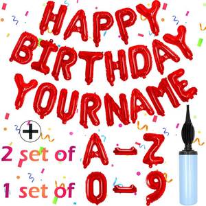 lot 14357 image: 76pcs Happy Birthday Balloon Banner, Red Balloons Letters, Personalized 16 Mylar Foil Birthday Decorations includes 2 Sets A- Z, 1 set Number 0-9 and HAPPY BIRTHDAY letters (with Balloon Pump)