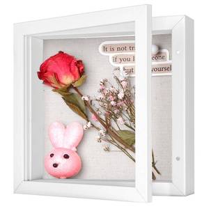 lot 14367 image: Califortree 5x5 Shadow Box Frame with Linen Back - Sturdy Rustic Memory Display Case of Flower, Pictures, Medals and More, White