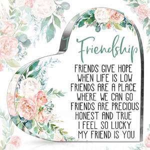 lot 14368 image: Spiareal Gift for Friend Friendship Women Friend Friendship Birthday Cheer up Gift Acrylic Heart Butterfly Keepsake Paperweight for Home Office Table Shelf(Pink Flower)
