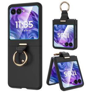 lot 14370 image: Caka for Motorola Razr 20242025 Case NOT for Plus or Ultra, with Finger Ring Holder & Built-in Screen Protector, Slim Thin Shockproof Protective Phone Cover for Moto Razr 2024 & 2025 - Black