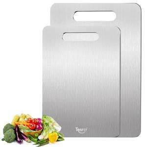 lot 14383 image: 2 Pack Titanium Cutting Board- 100% Pure Titanium Cutting Boards For Kitche,Easy to clean,Double-sided food-grade Cutting Board For Cutting Meats, Fruits And Vegetables,M  L