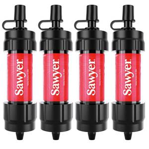 lot 14387 image: Sawyer Products SP1204 Mini Water Filtration System, Filter and Cleaning Plunger only, 4-Pack, Red