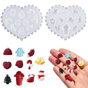 lot 14400 image: 2Pcs Mini Christmas Tiny Things Resin Silicone Molds Cute Micro Snowman Christmas Tree Bell Hat Epoxy Casting Molds for DIY Dollhouse Fairy Garden Miniatures Landscaping Decoration