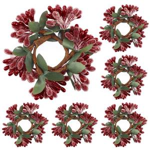 lot 14401 image: XunYee 6 Pcs Christmas Candle Wreaths Rings for Tapers 3 Inch Mini Christmas Red Berry Wreaths Small Artificial Beaded Berry Candle Napkin Rings for Home Wedding Xmas Holiday Table Center Decor