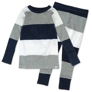 lot 14414 image: HonestBaby Multipack 2-Piece Pajamas Sleepwear Pjs 100% Organic Cotton for Infant Baby and Toddler Girls, Jumbo Stripe Navy, 12M