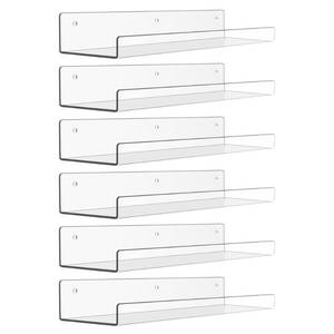 lot 15464 image: upsimples 6 Pack Acrylic Shelves for Wall Storage, 15 x 4�� Floating Bookshelves for Kids, Display Shelf Organizer for Bathroom, Bedroom, Living Room, Kitchen, Room Decor, Clear