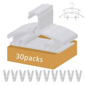 lot 15468 image: 30 Pack Plastic Hangers with 16 Clips, 11-15 inch Adjustable Clothes Hanger, Durable & Non-Slip, Space Saving Coat Hanger for Pants, Jackets and Dress (White)