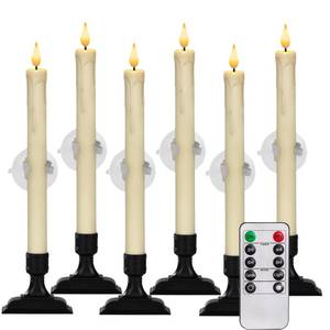 lot 15471 image: Homemory 6 Pcs Window Candles with Remote Timer Dimmer, Christmas Candles for Window Battery Operated, Ivory Flameless Taper Candle with Holders and Suctions, LED Candlesticks for Xmas Holiday Decor