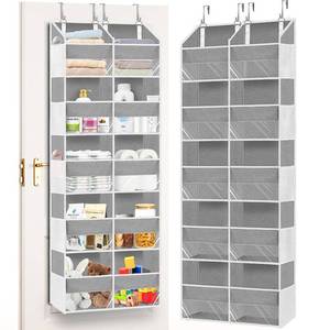 lot 15480 image: Over The Door Organizer, 5-Tier Extra Large Behind Door Storage with 10 Big Front & 10 Mesh Pockets, 80lb Capacity, Hanging Storage Organizer with Clear Window Kids Toys, Shoes, Diapers, Light Grey