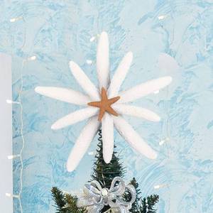 lot 15482 image: Christmas Starfish Tree Topper 9 Inch Beach Tree Topper Coastal Christmas Ornaments Rustic Treetop Holiday Decoration for Sea Beach Themed Xmas Home Decor(White and Orange)