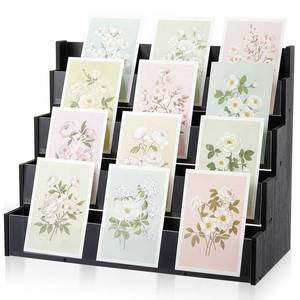 lot 15493 image: Yuntau 4 Tier Greeting Card Display Stand Black Bamboo and Acrylic Sticker Display Stand Trading Card Holder Retail Photos Shelf for Vendors Craft Collection & Show