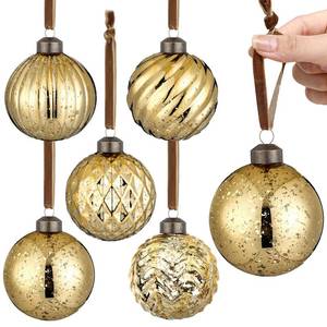 lot 15497 image: Suncalla 6 Pcs Gold Vintage Mercury Glass Christmas Ornaments 3.15 Inch Rustic Large Christmas Tree Ball Hand Blown Hanging Xmas Decorations for Xmas Tree Garland Wreath Home Wedding Decor