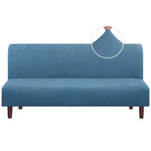 lot 15499 image: PrinceDeco Stretch Armless Futon Cover - Full Queen Size Sofa Slipcover - Furniture Protector With Elastic Bottom, Checked Pattern Jacquard, Dusty Blue