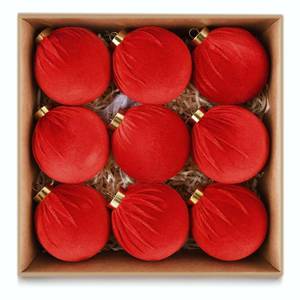 lot 15500 image: Velvet Ornaments for Christmas Tree Decorations - Red Xmas Ball Ornament for Indoor Holiday Decor - Shatterproof Christmas Bulbs Ornaments 80mm 3.15inch - Pack of 9