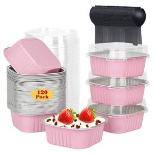 lot 15504 image: LNYZQUS 120pack10oz Mini Cake Foil Pans with Lids, 4��x4�� Large Cupcake Pan Disposable Ramekins,Small Brownie Baking Cups Square Muffin Tin Cheesecake Containers Holders-Pink