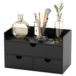 lot 15506 image: Bamboo Desk Organizer with Drawers Desktop Storage Drawers for Bills Office Supplies Kitchen Utensils Organizing Tool for Home Classroom Organization No Assembly (Black with Shelf)