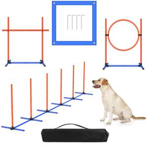 lot 15507 image: AHAILUOO 4 Sets Pets Agility Training Equipment, Adjustable Dog Hoop, Dog Jump, Weave Poles and Pause Box��with Independent Packaging(4 Sets)