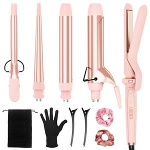 lot 15509 image: Ufree 5 in 1 Curling Iron with Ceramic Barrels (0.35-1.25), Curling Wand Set with Flat Iron Hair Straightener, Instant Heat Up, Dual Voltage Hair Curler, Gifts for Women, Pink