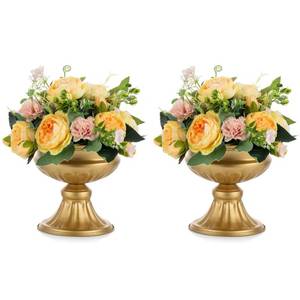 lot 16286 image: Nuptio Gold Vases for Centerpieces Wedding - 2 Pcs 6.5in Height Metal Urn Planter for Tables - Trumpet Vase for Party Decoration
