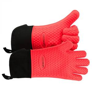 lot 16292 image: GEEKHOM BBQ Gloves Heat Resistant Oven Mitts - Silicone Grilling Gloves with 14 Long Arm Protection - Waterproof Pot Holder Non-Slip for Men & Women, Kitchen Cooking, Baking, Camping, Red